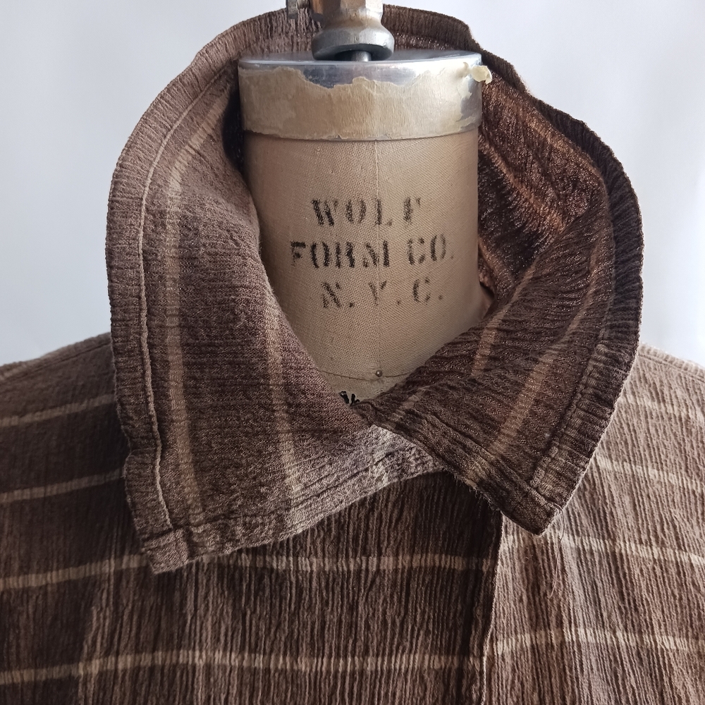 Vintage 1980s Cathy Hardwick Brown Cotton/ Linen Blend Striped One-button Shirt